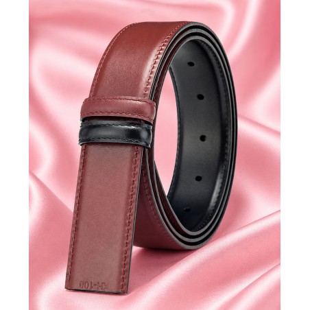 Lanière réversible MURUZI prune et noir sur fond satiné rose
