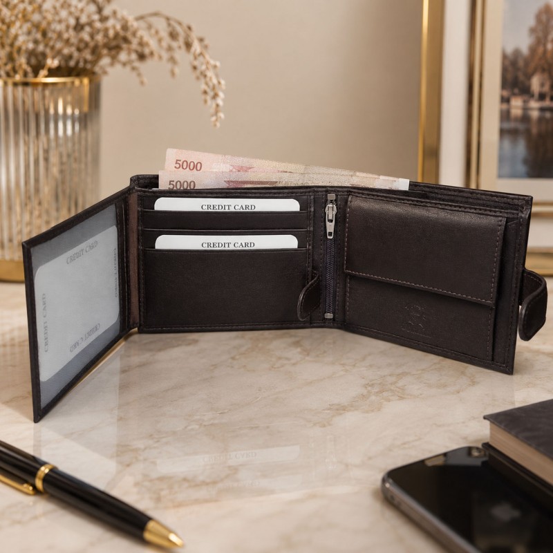 LE TOUT EN UN – Portefeuille RFID en cuir pleine fleur marron LE TOUT EN UN – Portefeuille RFID en cuir pleine fleur marron