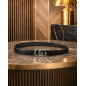 CC123 Ceinture en cuir pleine fleur noire avec boucle automatique Double G argenté CC123 Ceinture en cuir pleine fleur noire avec boucle automatique Double G argenté