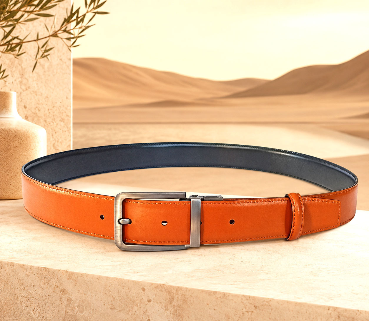 Ceinture réversible MURUZI noire et camel deux faces